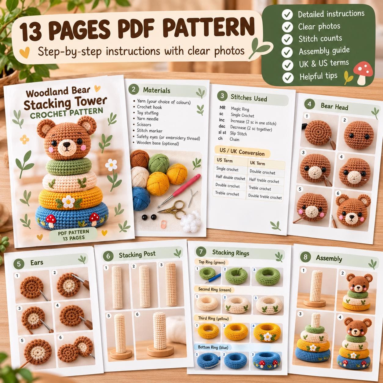 Bear Crochet Pattern Stacking Toy , Amigurumi PDF (Digital Download)n Baby Bear - photo 6