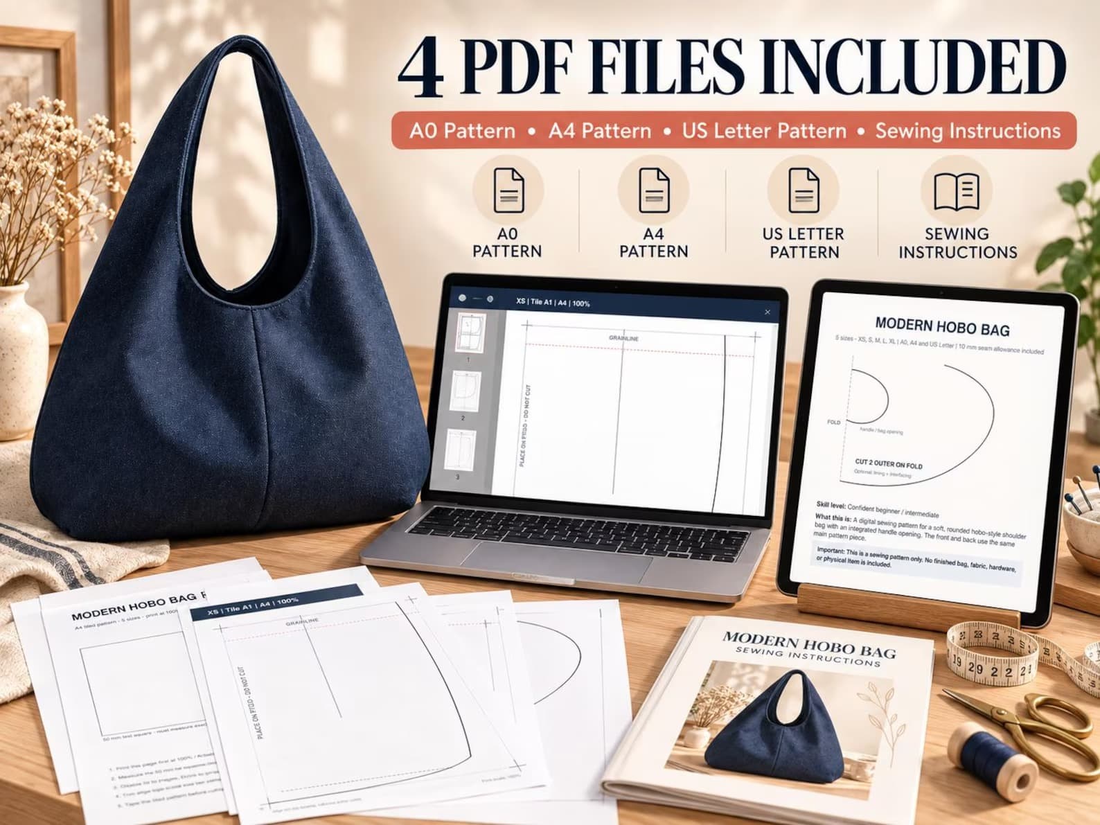 Hobo Bag crochet Pattern sewing PDF, Slouchy DIY Shoulder Bag in 5 Sizes - photo 3