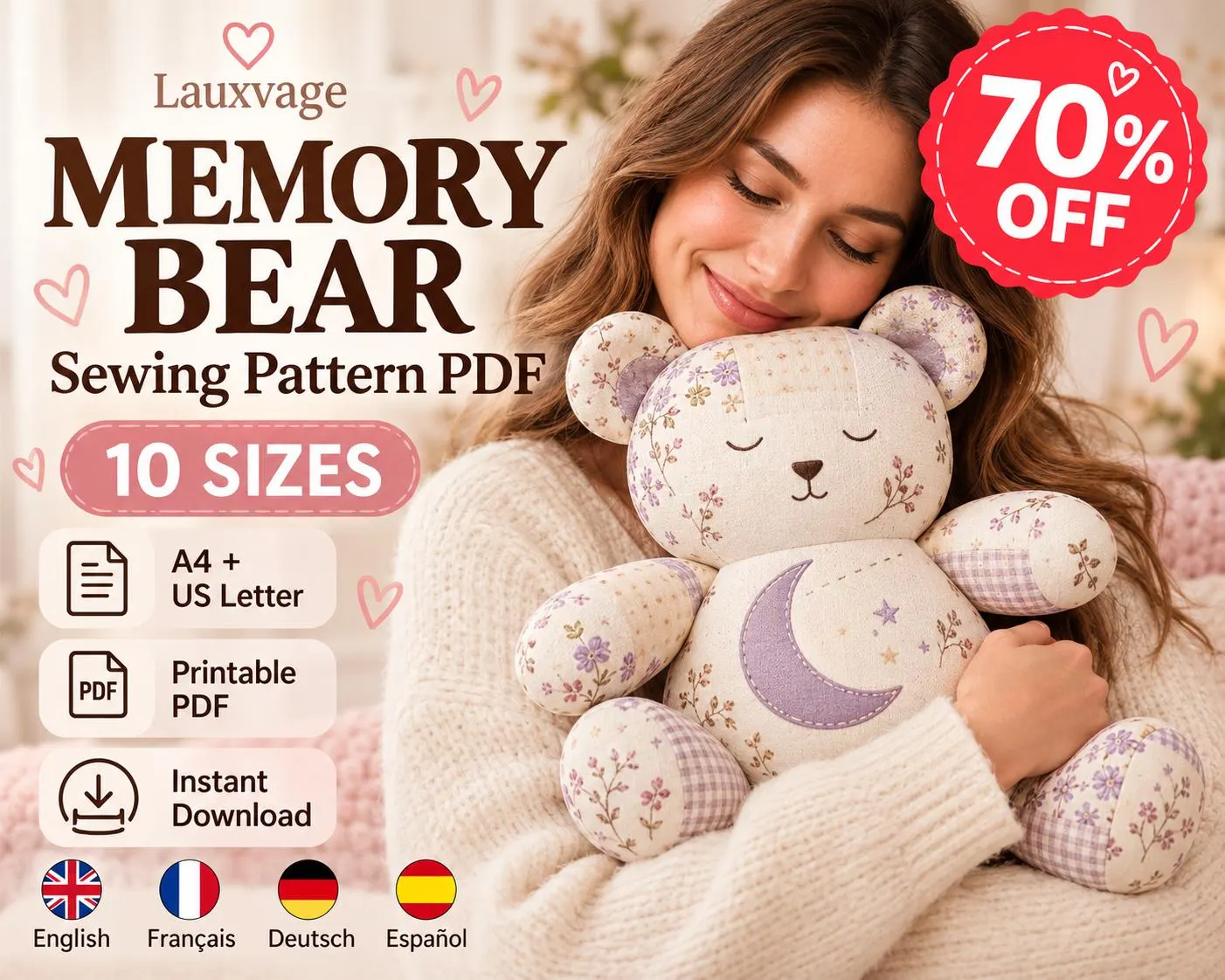 Crescent Keepsake Bear Sewing Pattern PDF, Memory Bear Tutorial