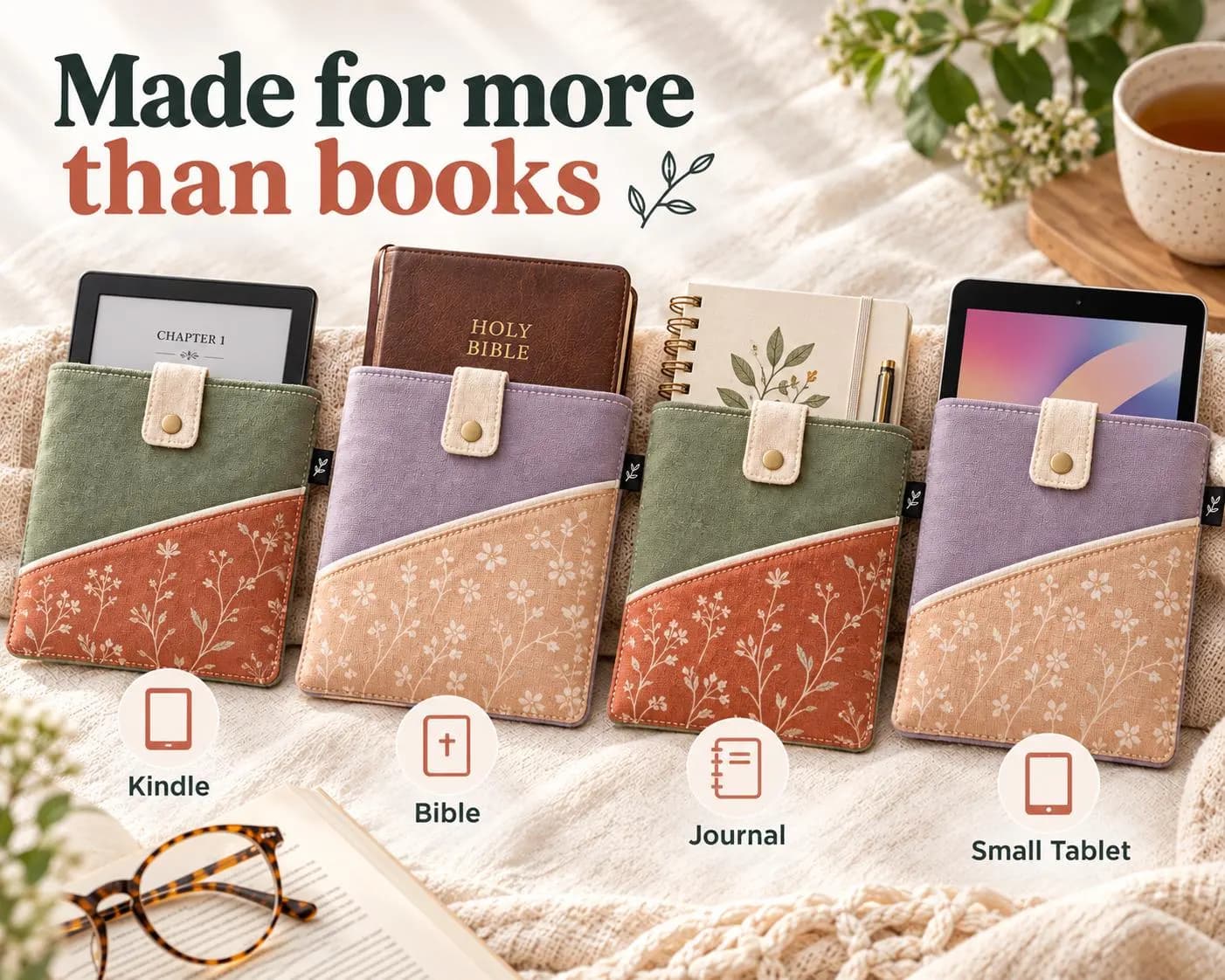 Book Sleeve Sewing Pattern PDF, Padded Kindle Cover with Pocket, 4 Sizes - photo 5