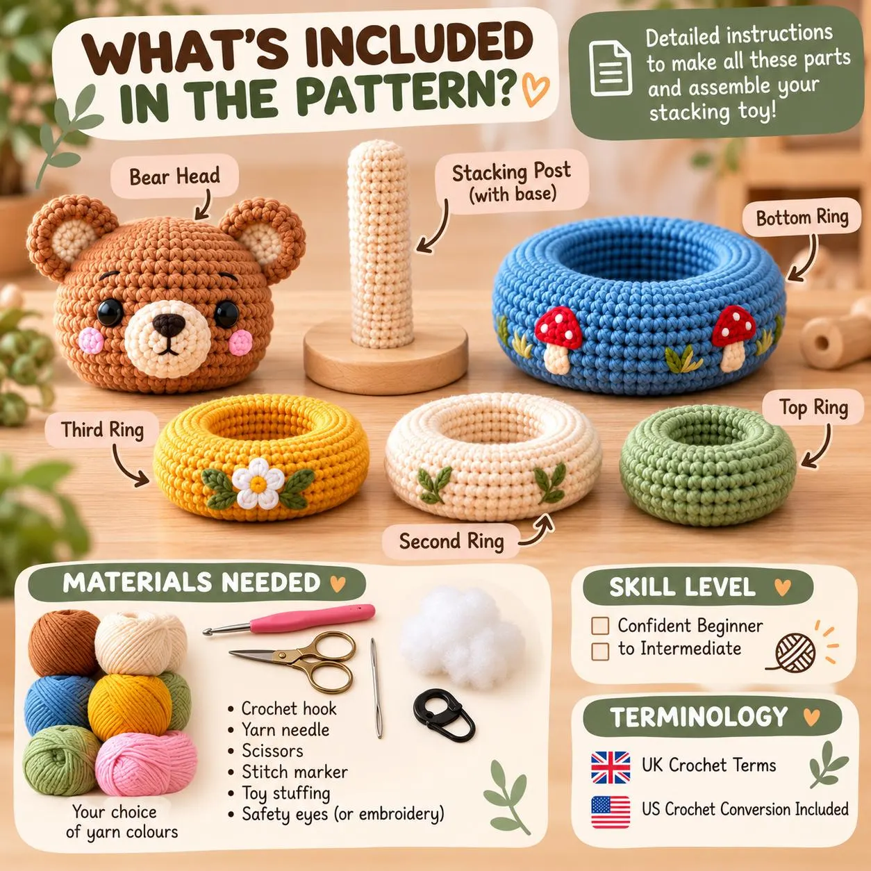 Bear Crochet Pattern Stacking Toy , Amigurumi PDF (Digital Download)n Baby Bear - photo 5
