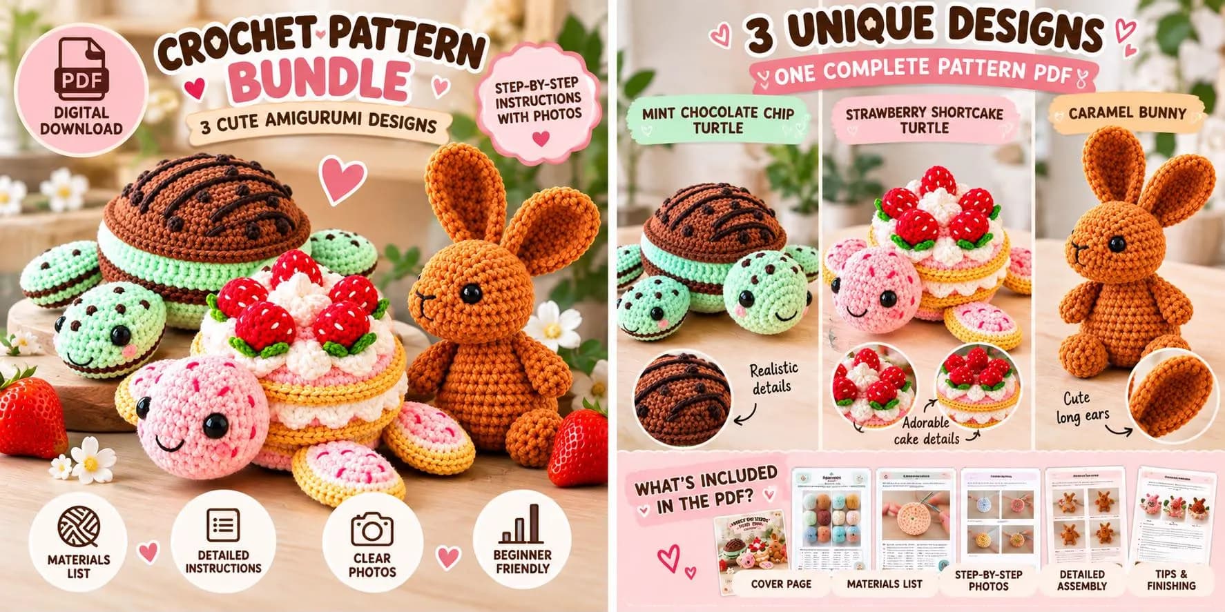 Strawberry Shortcake Bundle chocolate Turtle & Bunny (Digital PDF) - photo 5