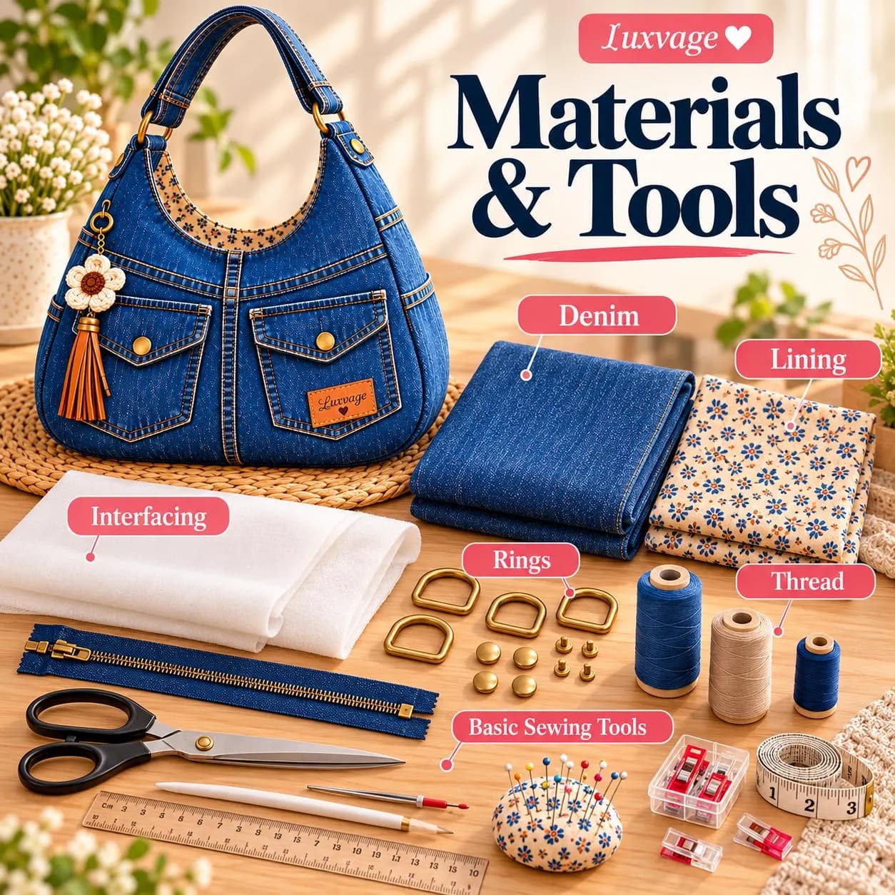 DIY Denim Hobo bag , Slouchy Shoulder Bag Sewing Pattern PDF 5 Size xs-xl-A0-A4 US Letter - photo 4