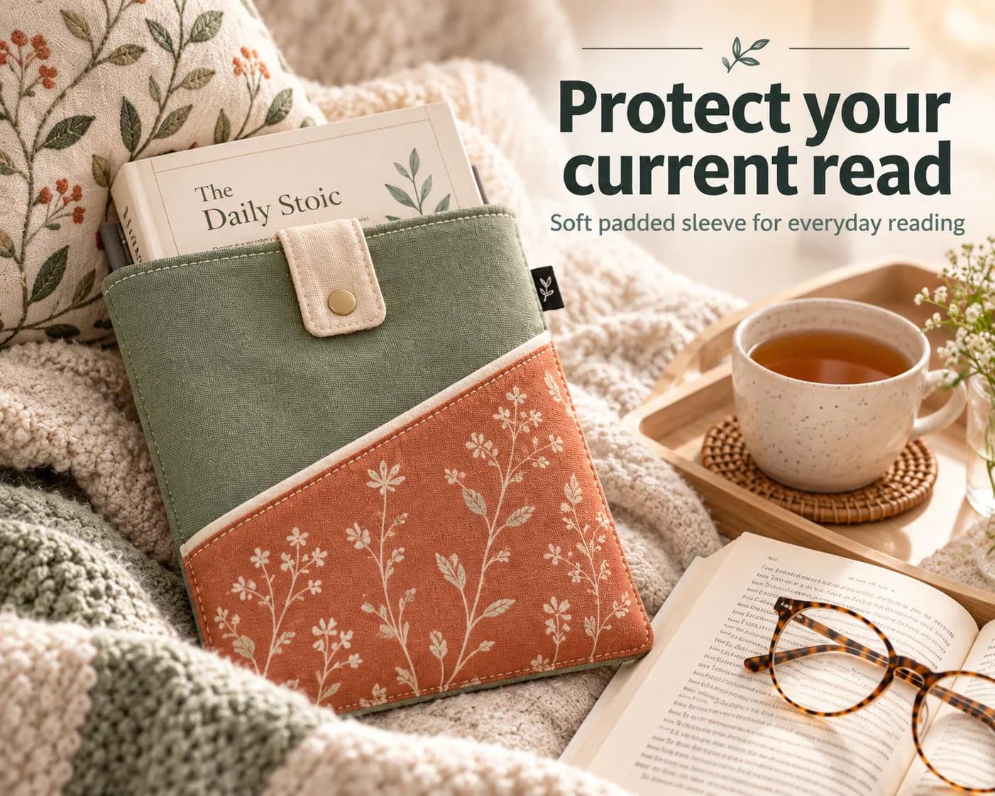 Book Sleeve Sewing Pattern PDF, Padded Kindle Cover with Pocket, 4 Sizes - photo 4