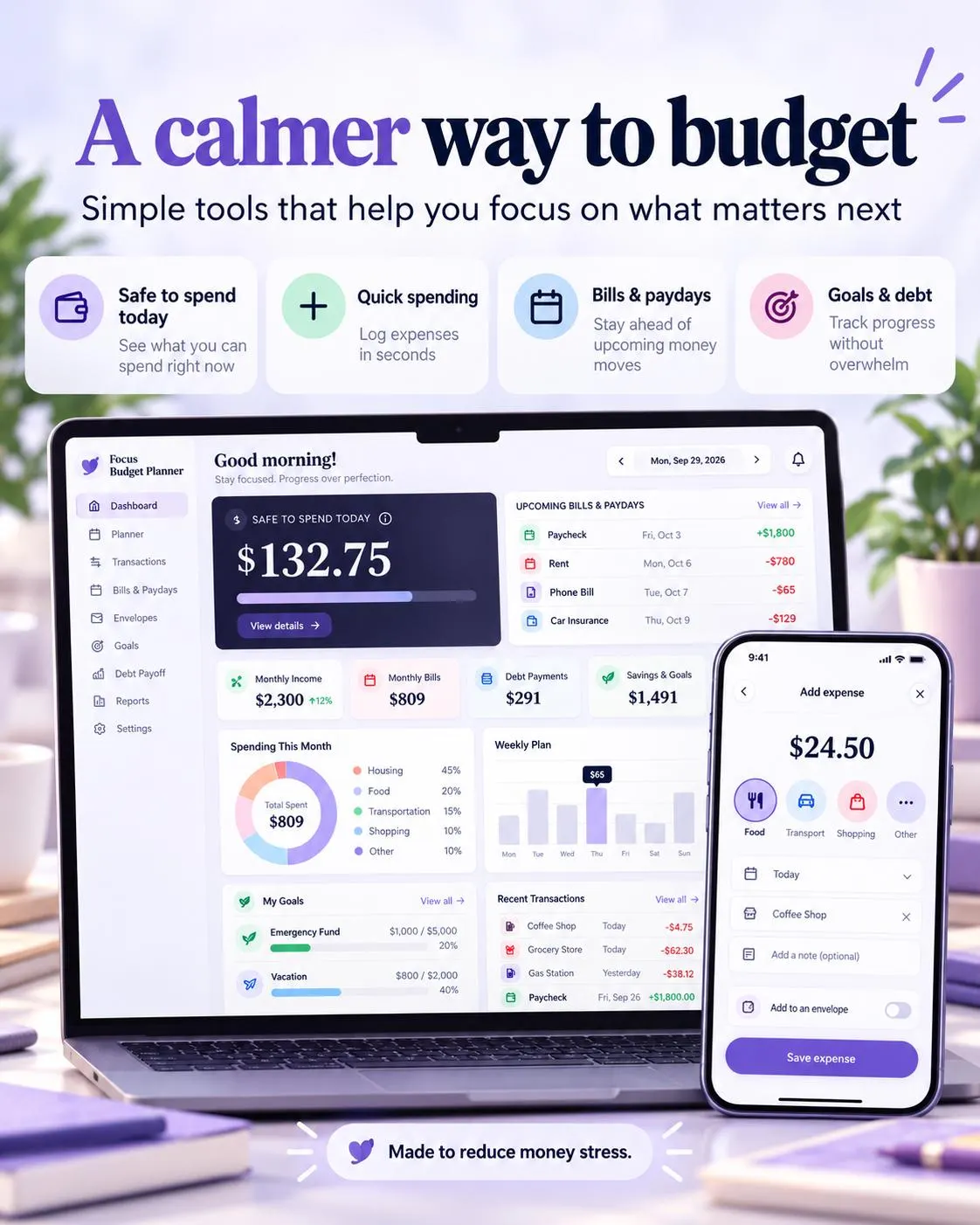 ADHD Budget Planner App Easy and Safe for beginner, Pay check Tracker Online + Offline, Debt & Savings Dashboard(Digital Download) - photo 2