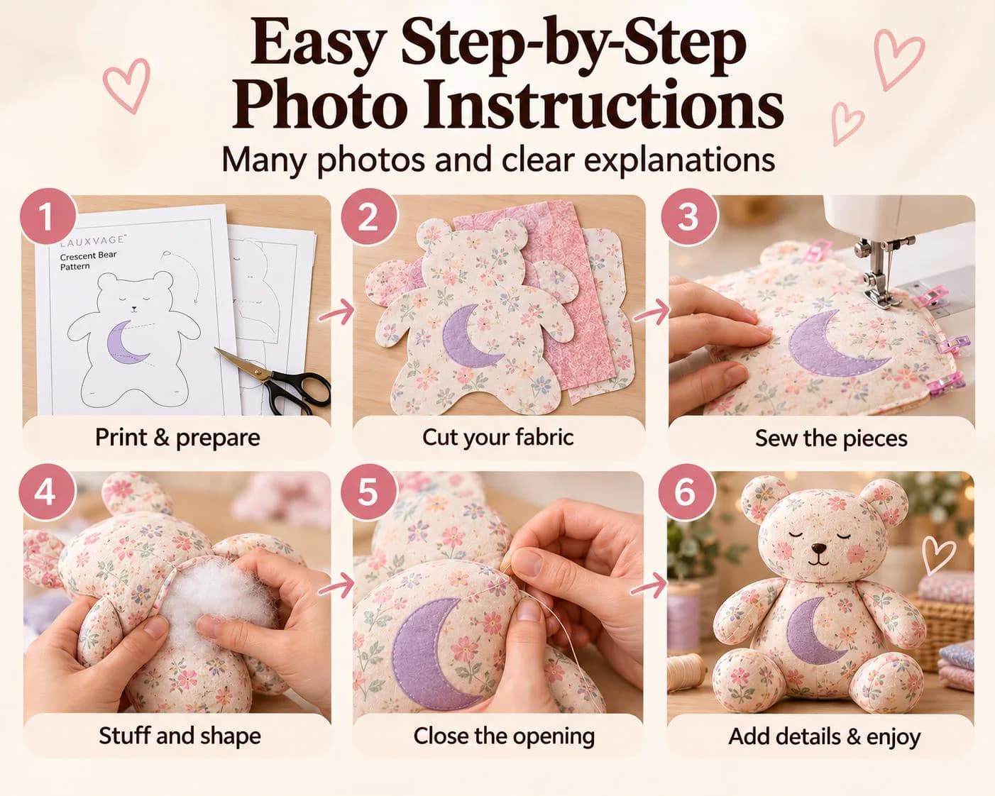 Crescent Keepsake Bear Sewing Pattern PDF, Memory Bear Tutorial - photo 6