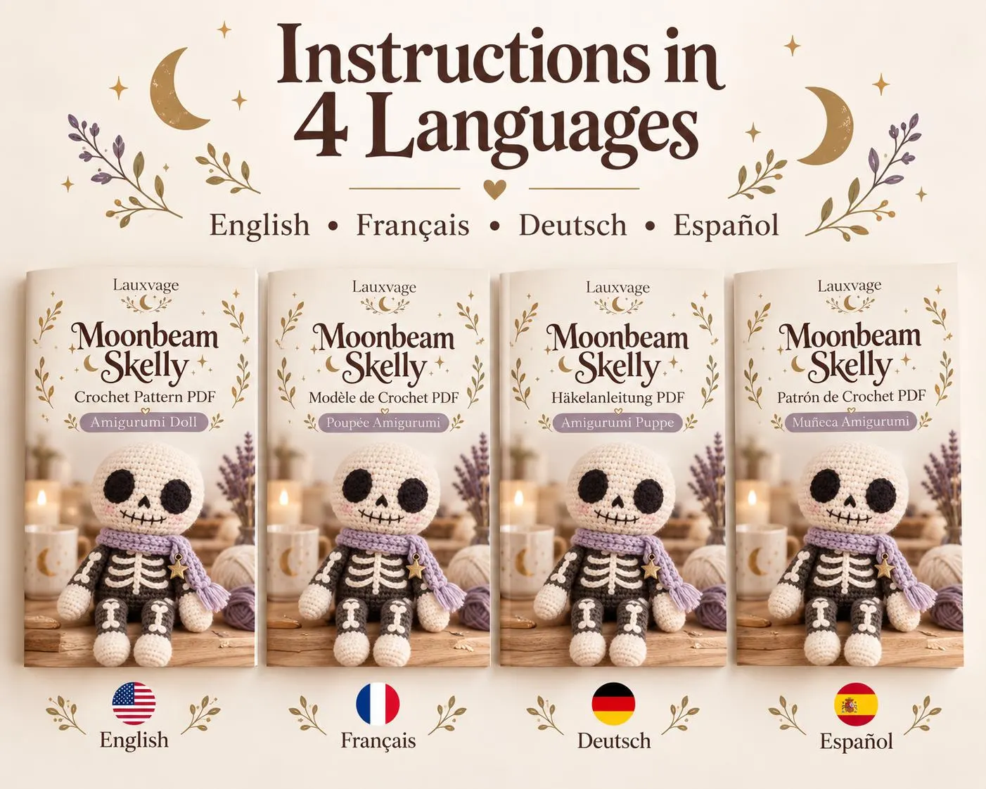 Moonbeam Skelly Amigurumi Crochet Pattern PDF, Spooky Skeleton Doll (4 Languages) - photo 5