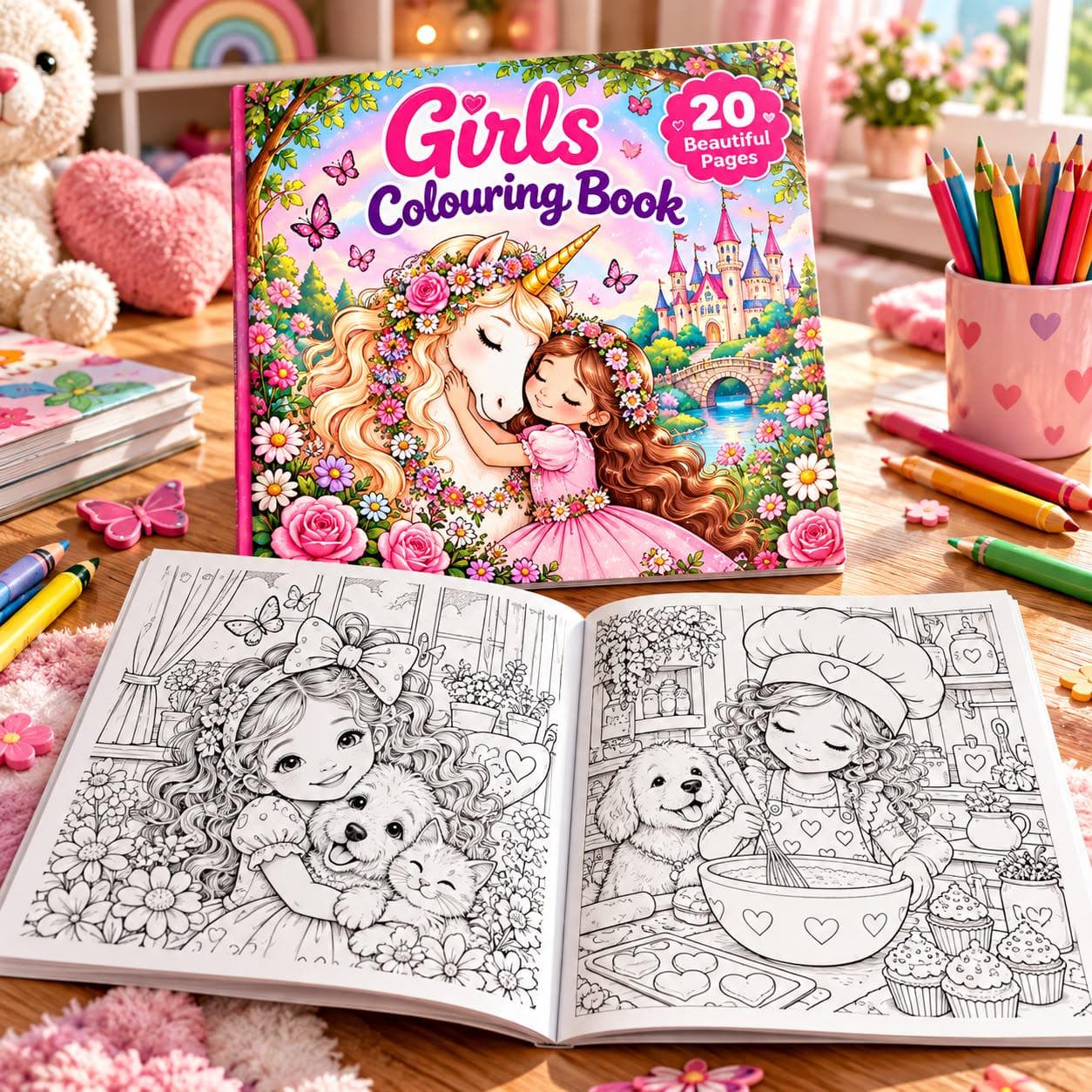 Girls Unicorn Coloring Book, 20 Magical Scenes, 8x8 Inch Activity Book - photo 4