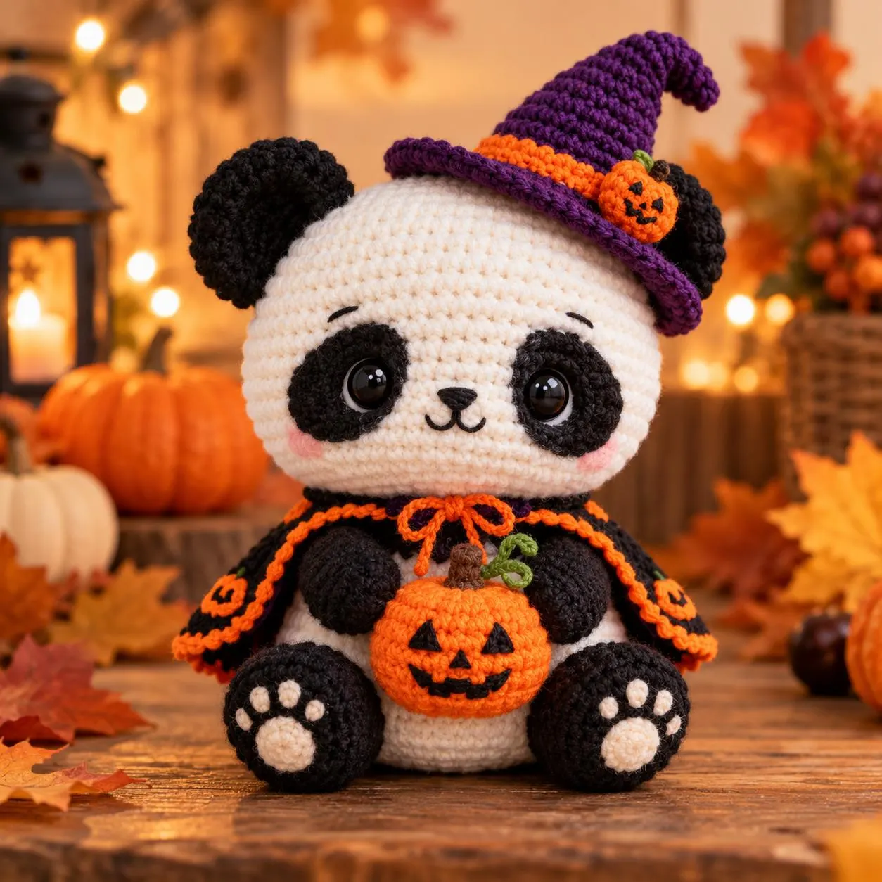 Halloween Witch Panda Crochet Pattern PDF, Amigurumi Panda with Pumpkin and Cape - photo 2