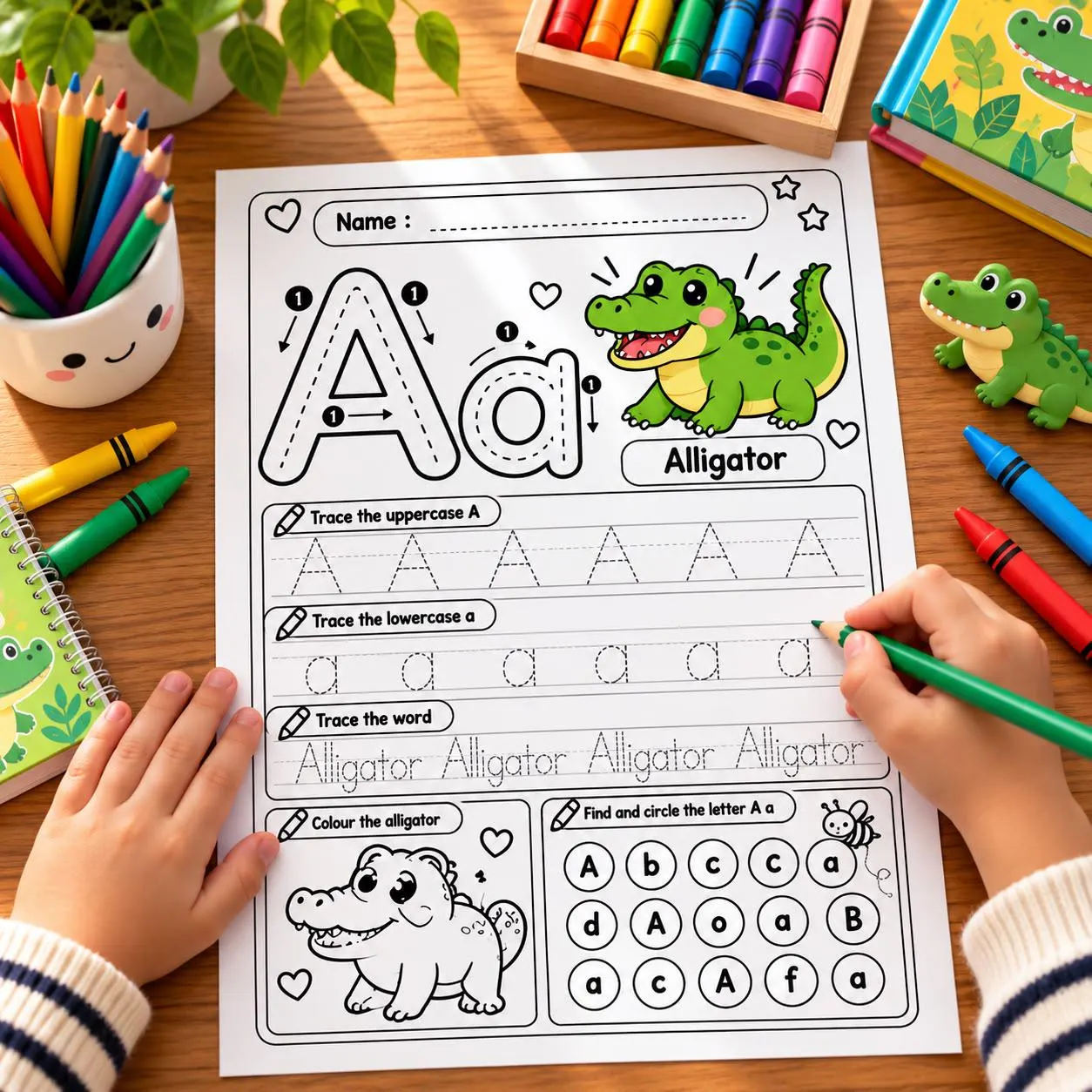 Letter From A To Z Worksheet, Alphabet Tracing Printable, Preschool Learning Activity, Alligator Worksheet