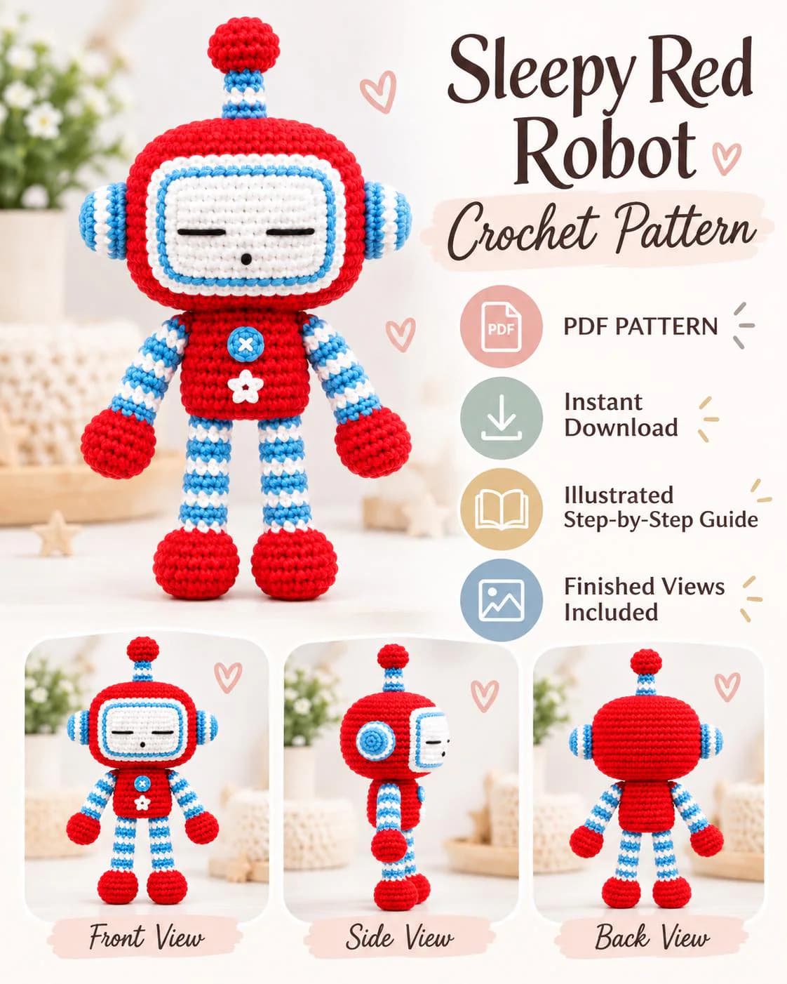 Low Sew Crochet Robot Pattern PDF | Cute Retro Amigurumi Plush Toy Tutorial | Crochet Toy | Digital Download - photo 4