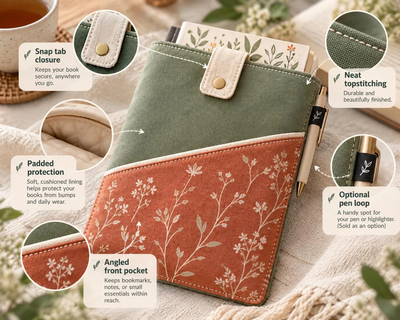 Book Sleeve Sewing Pattern PDF, Padded Kindle Cover with Pocket, 4 Sizes - photo 3