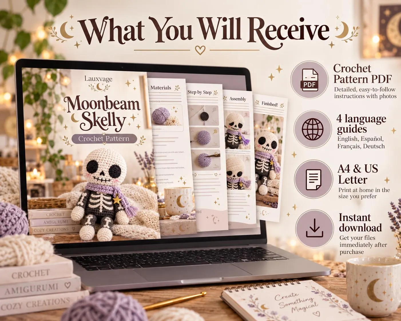 Moonbeam Skelly Amigurumi Crochet Pattern PDF, Spooky Skeleton Doll (4 Languages) - photo 9