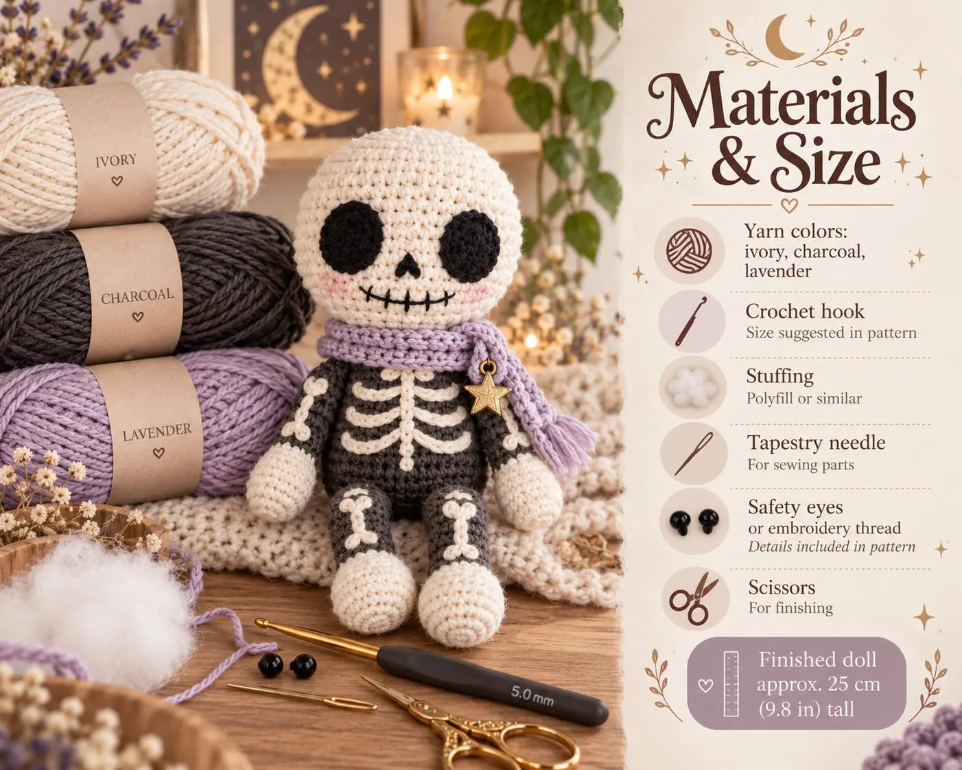 Moonbeam Skelly Amigurumi Crochet Pattern PDF, Spooky Skeleton Doll (4 Languages) - photo 3