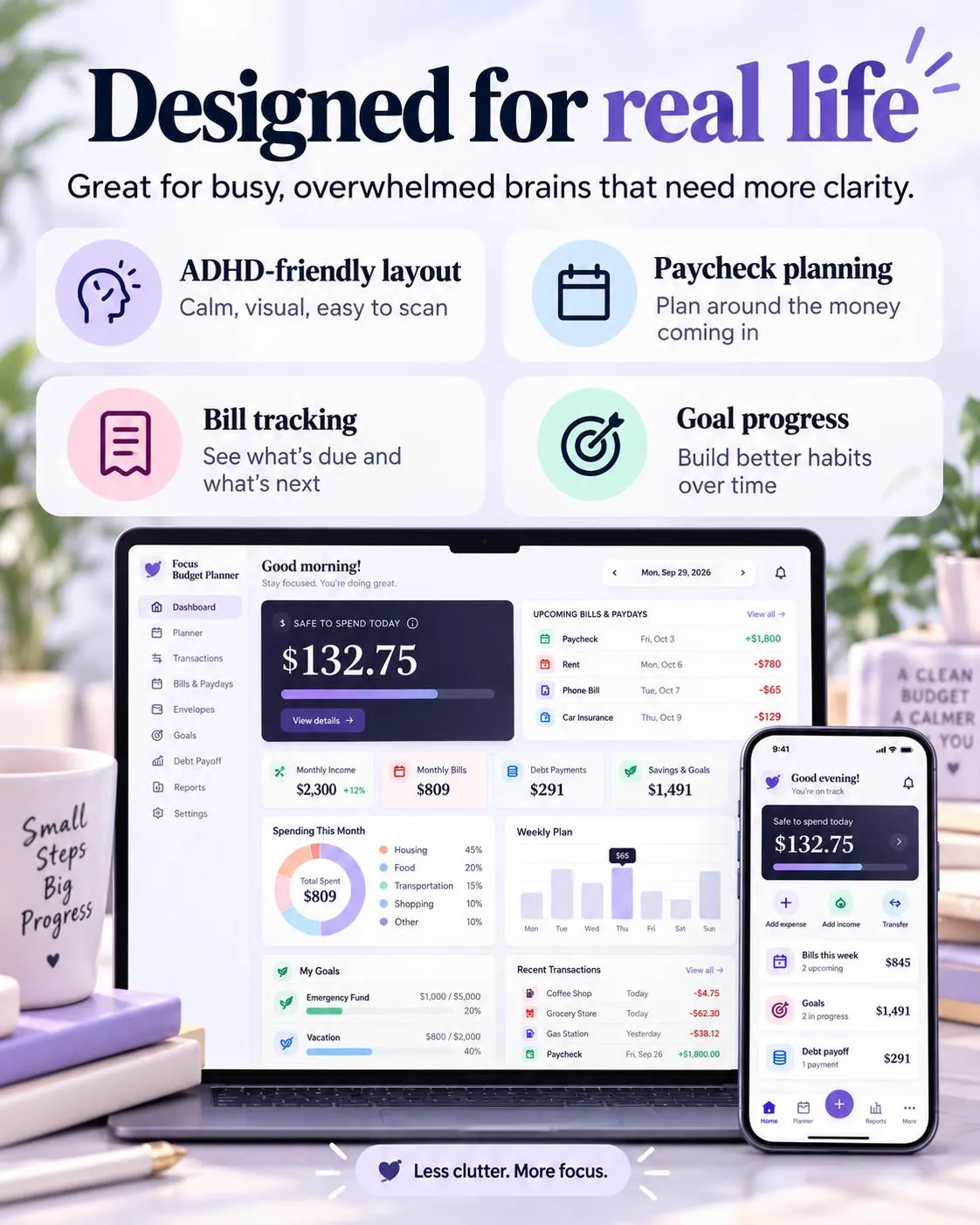 ADHD Budget Planner App Easy and Safe for beginner, Pay check Tracker Online + Offline, Debt & Savings Dashboard(Digital Download) - photo 5