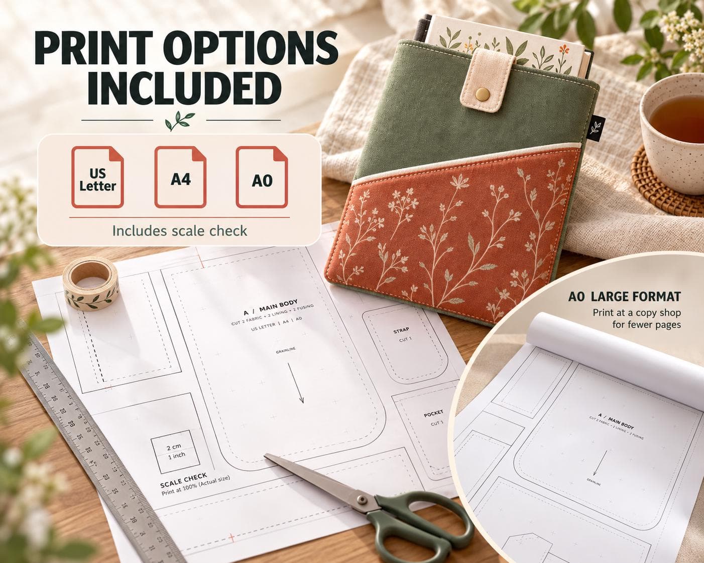 Book Sleeve Sewing Pattern PDF, Padded Kindle Cover with Pocket, 4 Sizes - photo 9