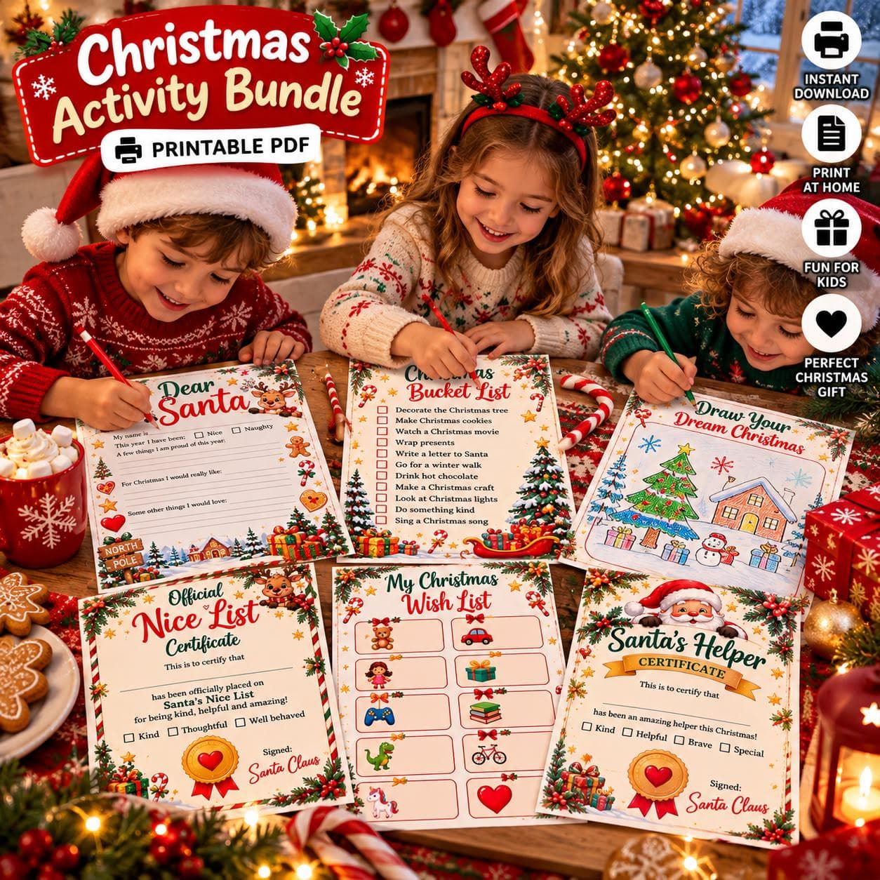 Christmas Activity Bundle for Kids, Printable PDF (Dear Santa, Wish List) - photo 2