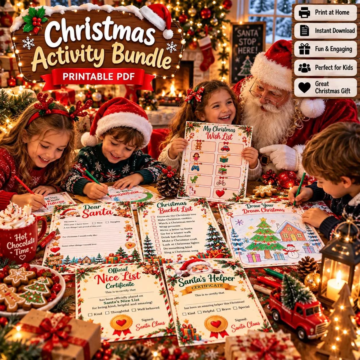 Christmas Activity Bundle for Kids, Printable PDF (Dear Santa, Wish List)