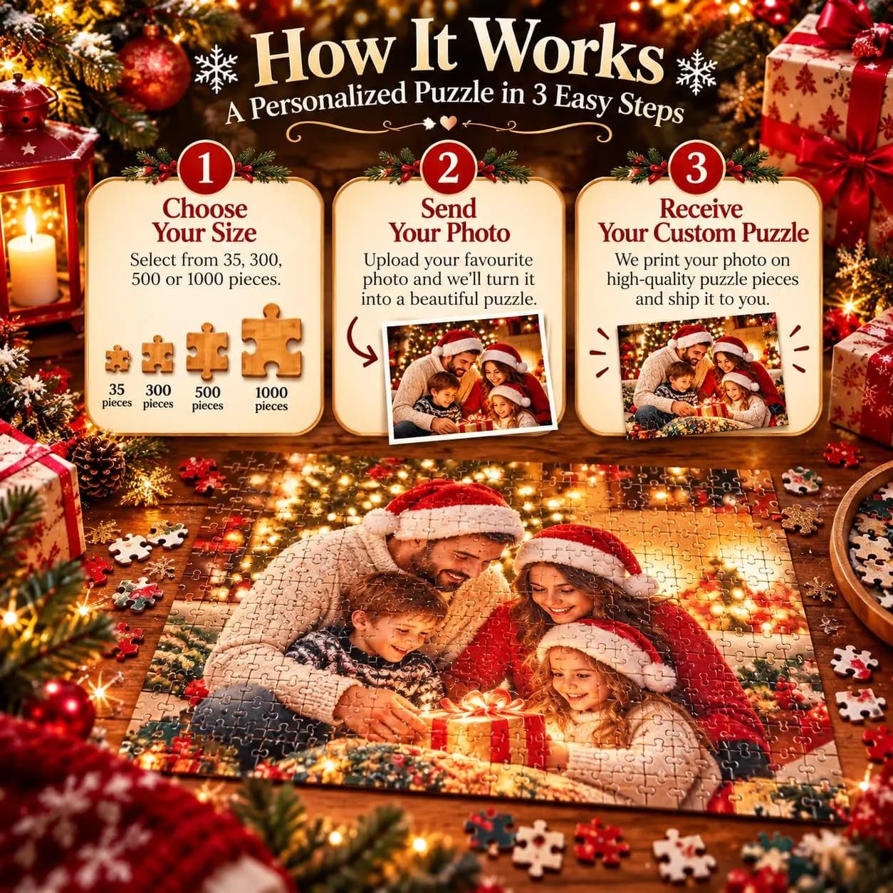 Personalized Christmas Photo Puzzle, Custom Family Jigsaw, Holiday Memory Keepsake (2026) - photo 2