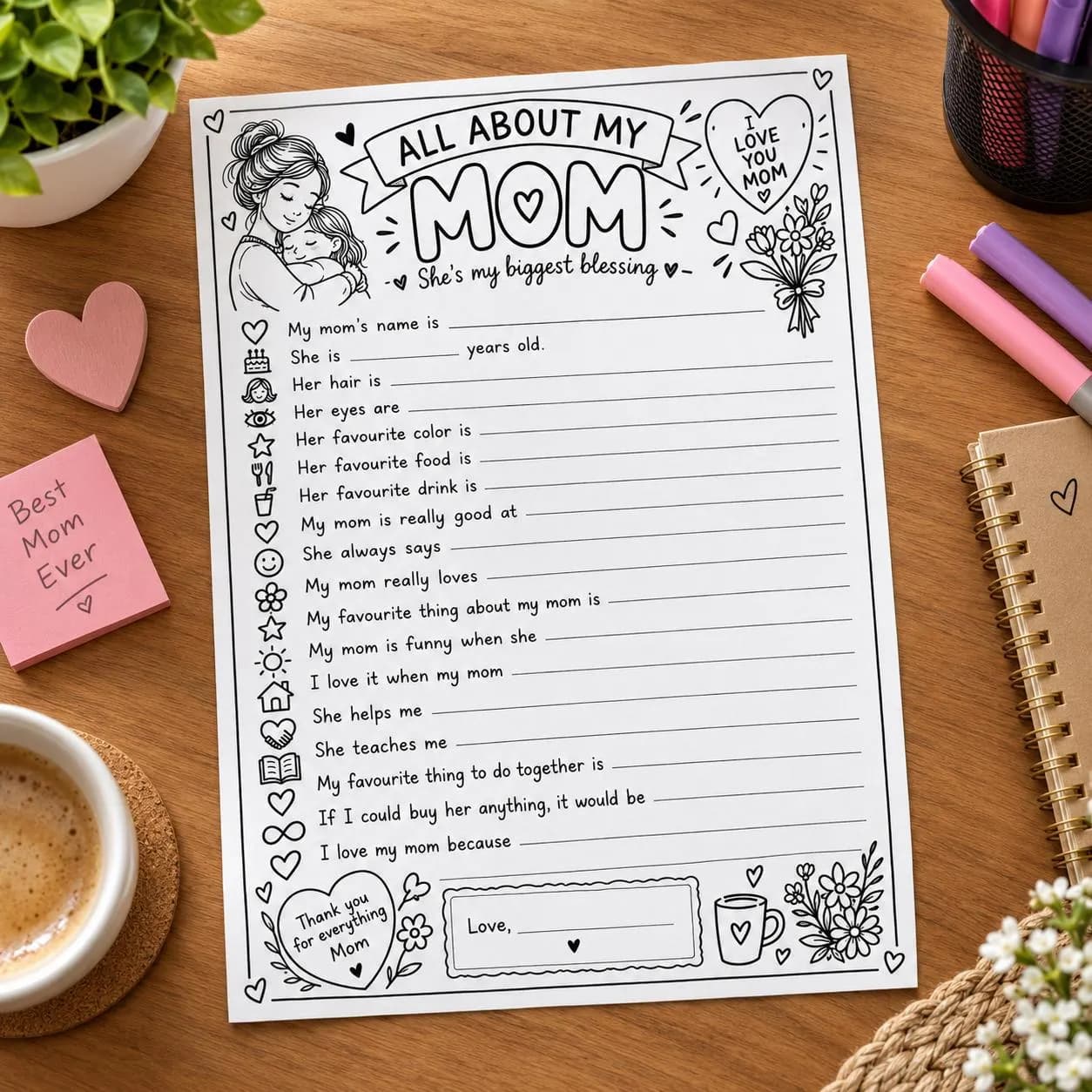 All About My Mom Printable. A4 Mother’s Day Worksheet for Kids - photo 2