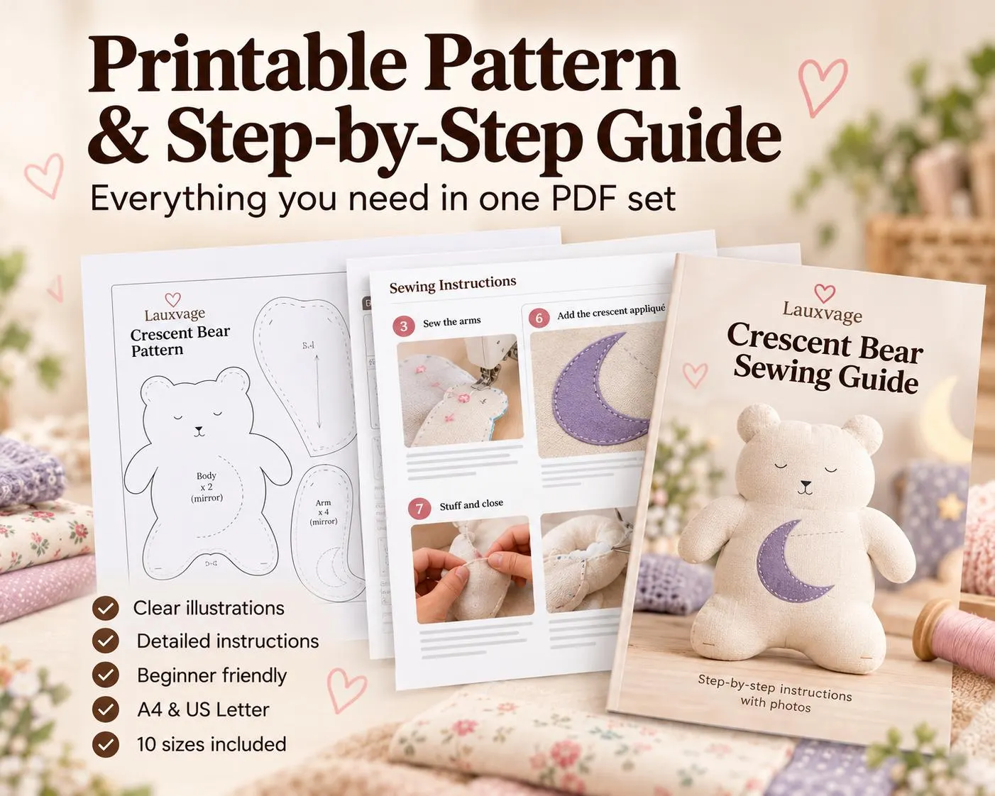 Crescent Keepsake Bear Sewing Pattern PDF, Memory Bear Tutorial - photo 4