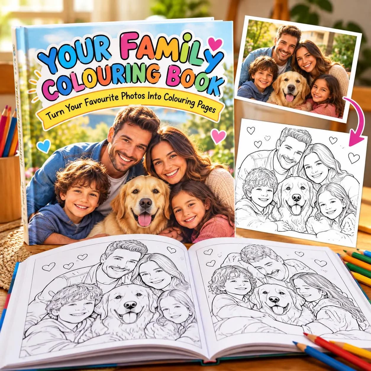 Custom Family Photo Colouring Book, 10 Personalised Pages, Kids Gift - photo 3