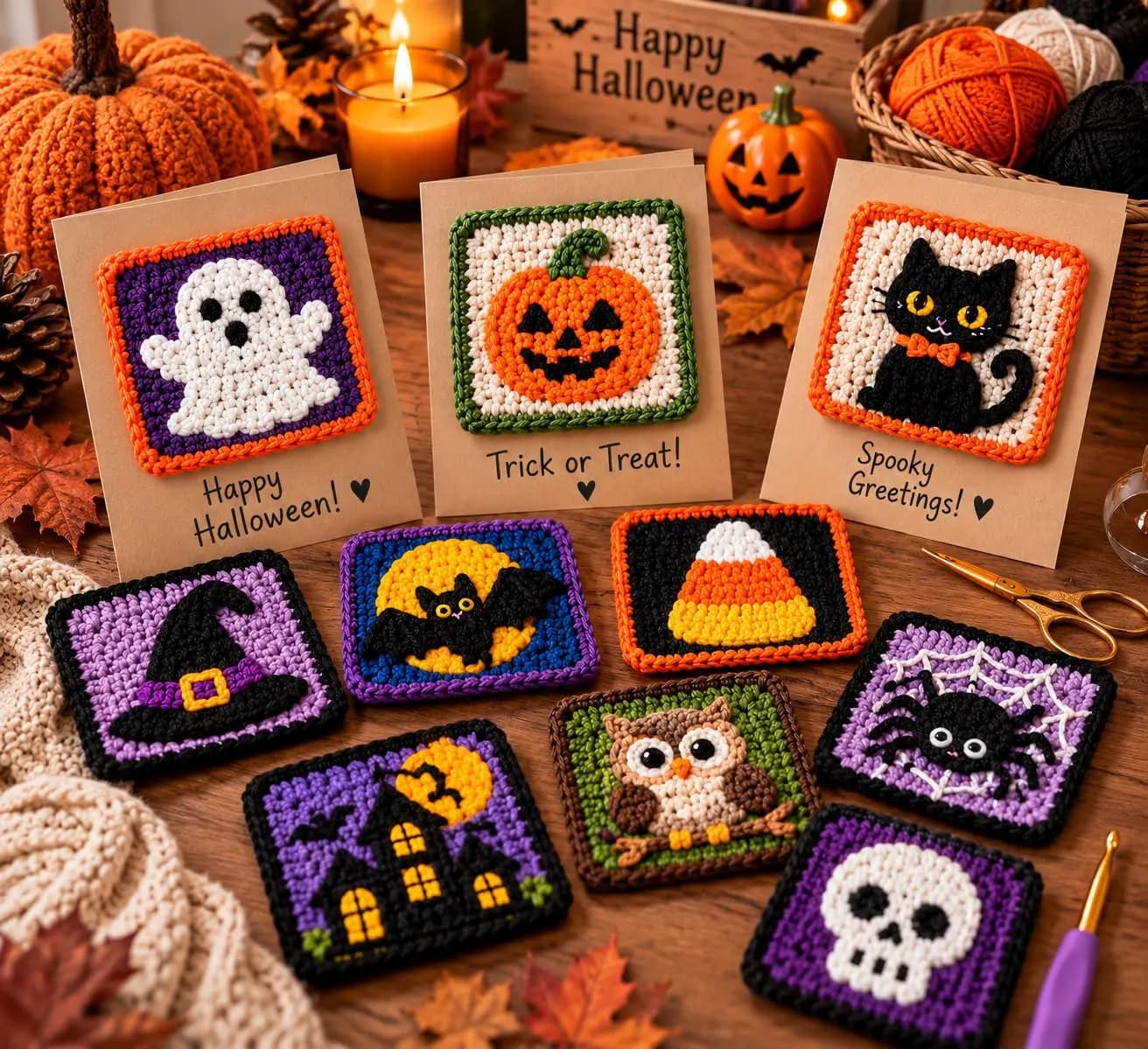 12 Halloween Crochet Motif Designs, Ghost, Pumpkin, Bat, Witch (Digital Download) - photo 4