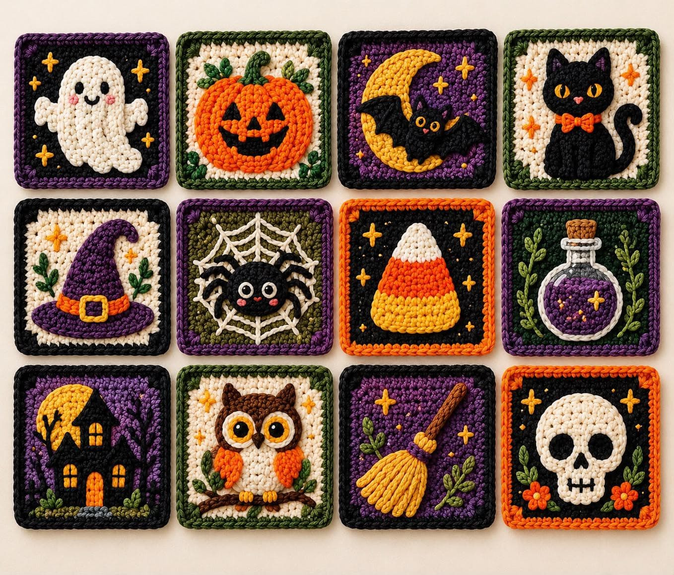 12 Halloween Crochet Motif Designs, Ghost, Pumpkin, Bat, Witch (Digital Download) - photo 5
