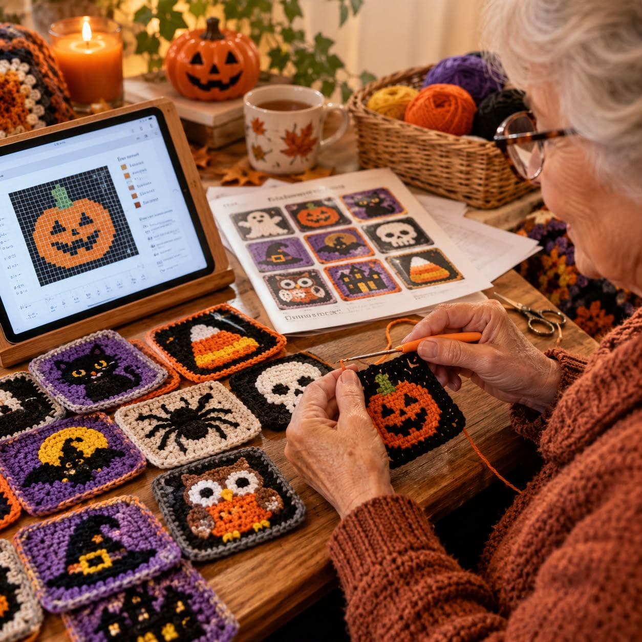 12 Halloween Crochet Motif Designs, Ghost, Pumpkin, Bat, Witch (Digital Download) - photo 2