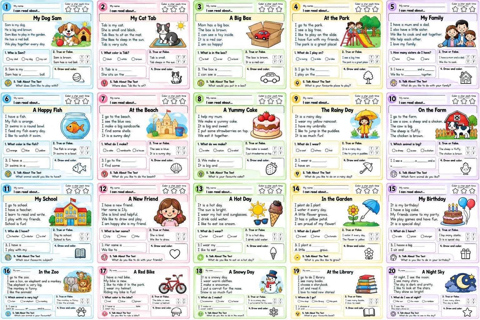 Kindergarten Reading Comprehension Worksheets, 20 Printable A4 PDF (Digital Download) - photo 3