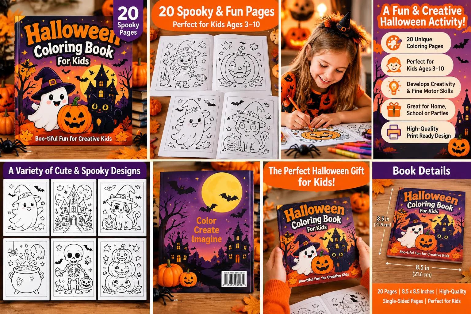 Halloween Colouring Book for Kids, 20 Spooky Pages with Ghosts, Pumpkins and Cats - photo 4