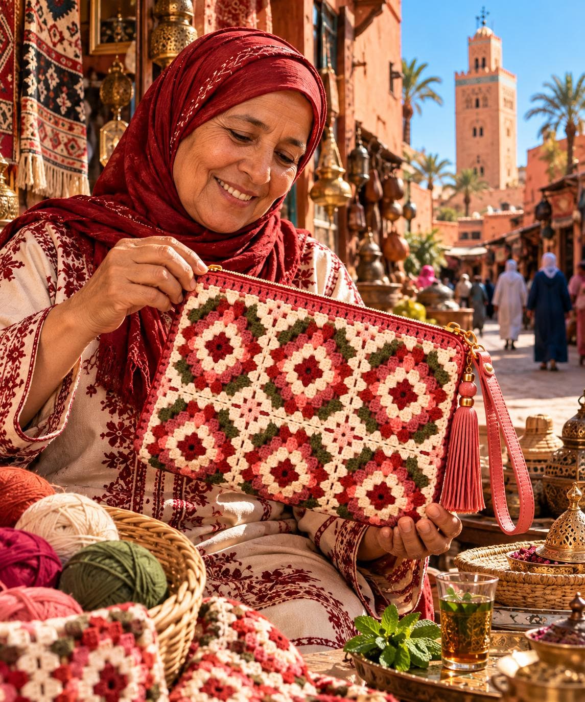 Moroccan Crochet Bag Pattern PDF, Granny Square Wristlet Purse, Floral Zipper Pouch, Digital Download - photo 4