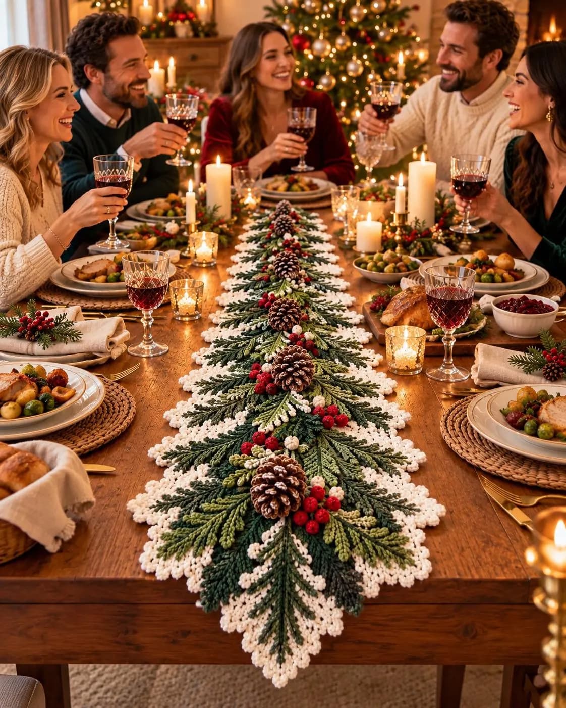 Christmas Table Runner Crochet Pattern PDF, Frosted Pine Holiday Table Décor, Winter Centerpiece, Digital Download